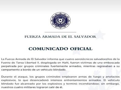 Búsqueda de cuatro militares salvadoreños tras emboscada en Haití